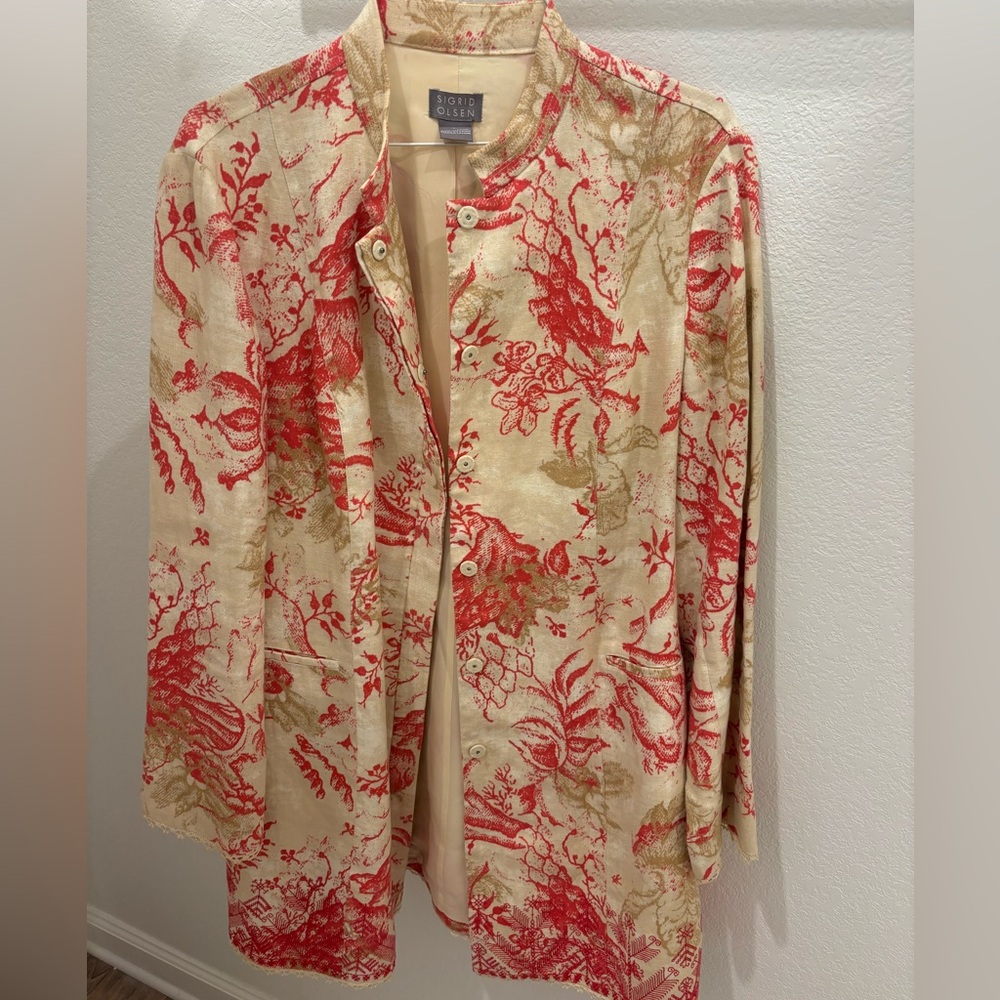 Sigrid Olsen Coat, size Large, pink and white floral